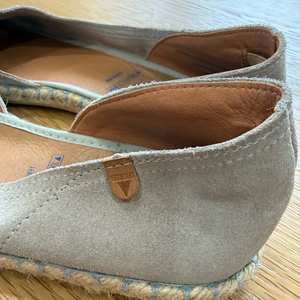 Suede Open-Toe Espadrille Flats in Taupe